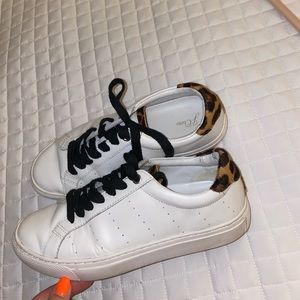 White leather j crew sneaker with leopard heel